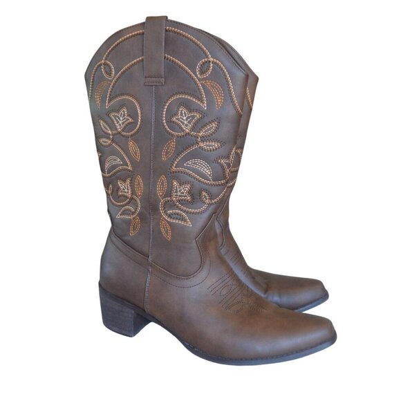 IUV Women Embroidered Western Cowboy Boots Brown Size 10.5 Fall Casual Festival - Picture 2 of 9
